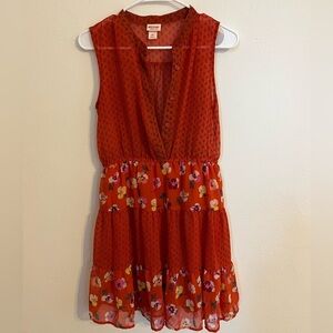 Mossimo tiered Red Split Neck Floral Dress Small